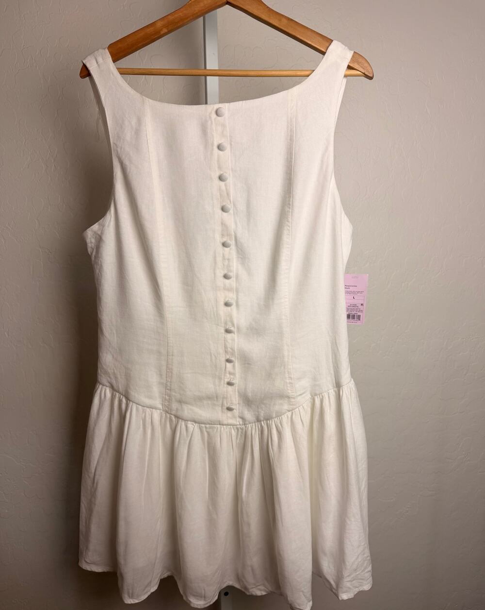 Wild Fable Linen Blend Mini Dress White Sleeveless Button Back Women’s Large NWT